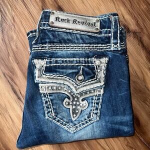 Mid Rise Rock Revival Jeans Kai Boot Cut Size 27 Style E8322B41R Sequin Studded